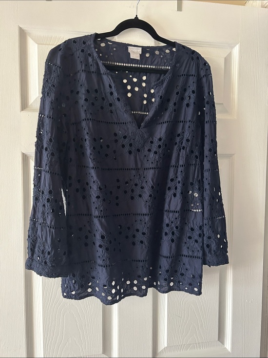 Chico's Tops - Chico's Navy Eyelet V-Neck Tunic